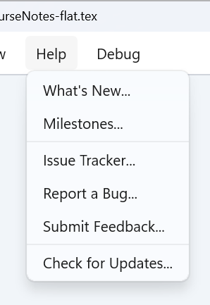 Windows Help menu with Report a Bug and Submit Feedback commands