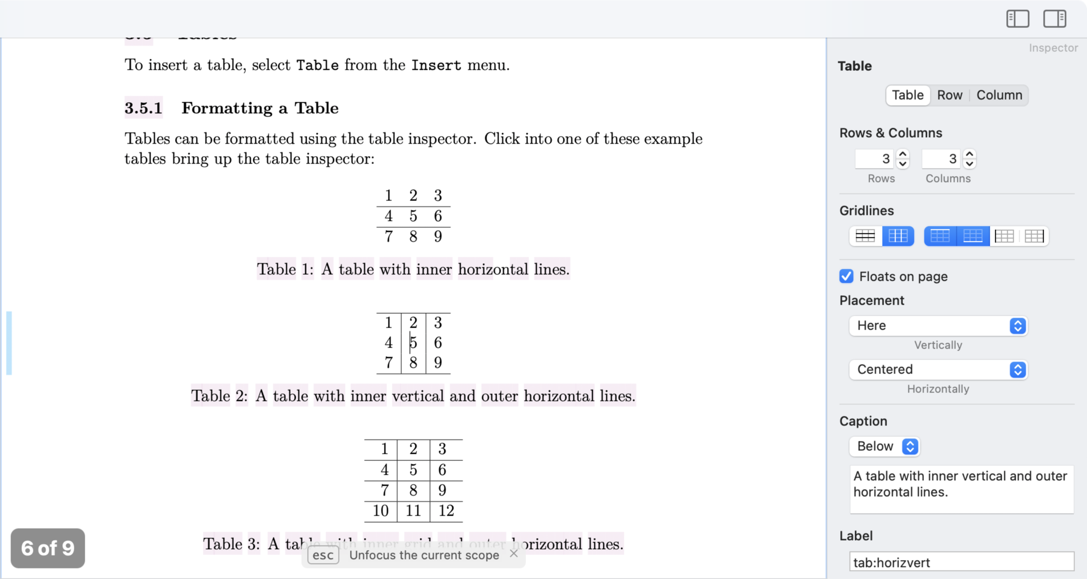 Compositor table inspector on macOS